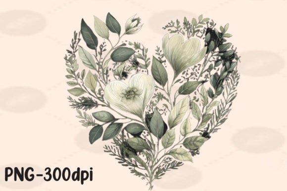 Download Vintage Greenery Heart Florals PNG - Premium Resources