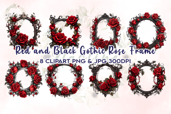 Download Red and Black Gothic Rose Frame Clipart - Rose frame clipart Collection