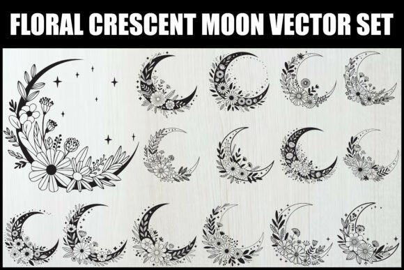 Download Floral Crescent Moon Vector Set - Crescent moon Collection