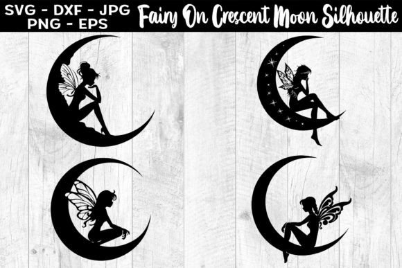 Download Fairy on Crescent Moon Silhouettes SVG - Crescent moon Collection