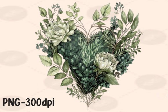 Download Vintage Greenery Heart Florals PNG - Premium Resources