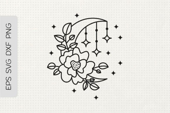 Download Outline Crescent Moon with Flower - Crescent moon Collection