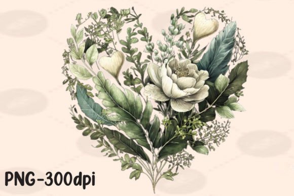 Download Vintage Greenery Heart Florals PNG - Premium Resources