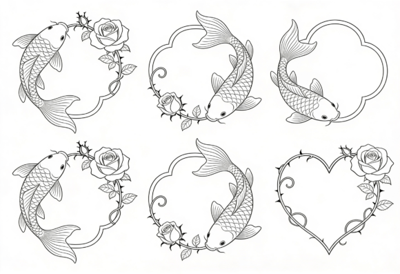 Download Koi Fish Rose Frame Clipart Black and - Rose frame clipart Collection