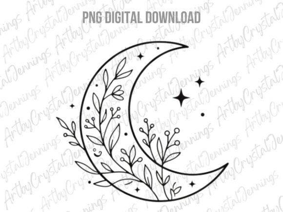 Download Floral Crescent Moon Line Art PNG - Crescent moon Collection