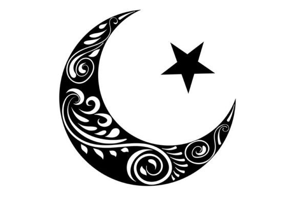 Download Crescent Moon with Star Black and White - Crescent moon Collection