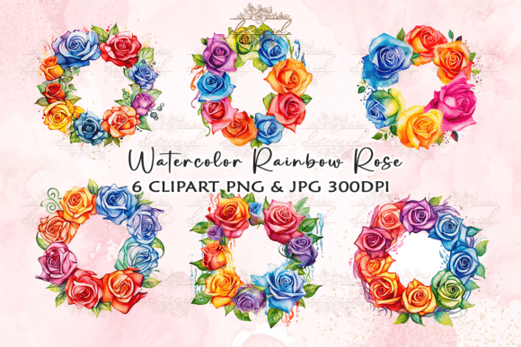 Download Watercolor Rainbow Rose Frame Clipart - Rose frame clipart Collection